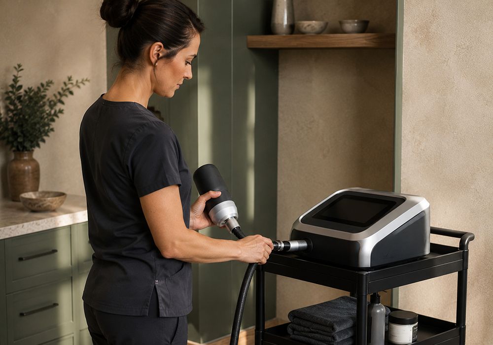 Provider preparing localized cryotherapy equipment in South Lake Tahoe CA