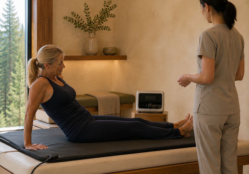 Client preparing for a PEMF recovery session in South Lake Tahoe CA