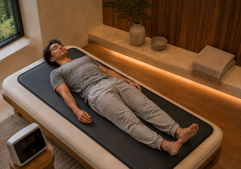 Client relaxing during a PEMF therapy session in South Lake Tahoe CA