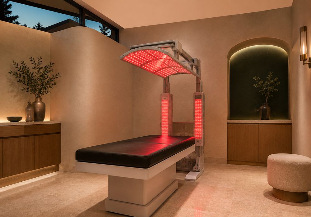 Full-body red light therapy room in South Lake Tahoe CA