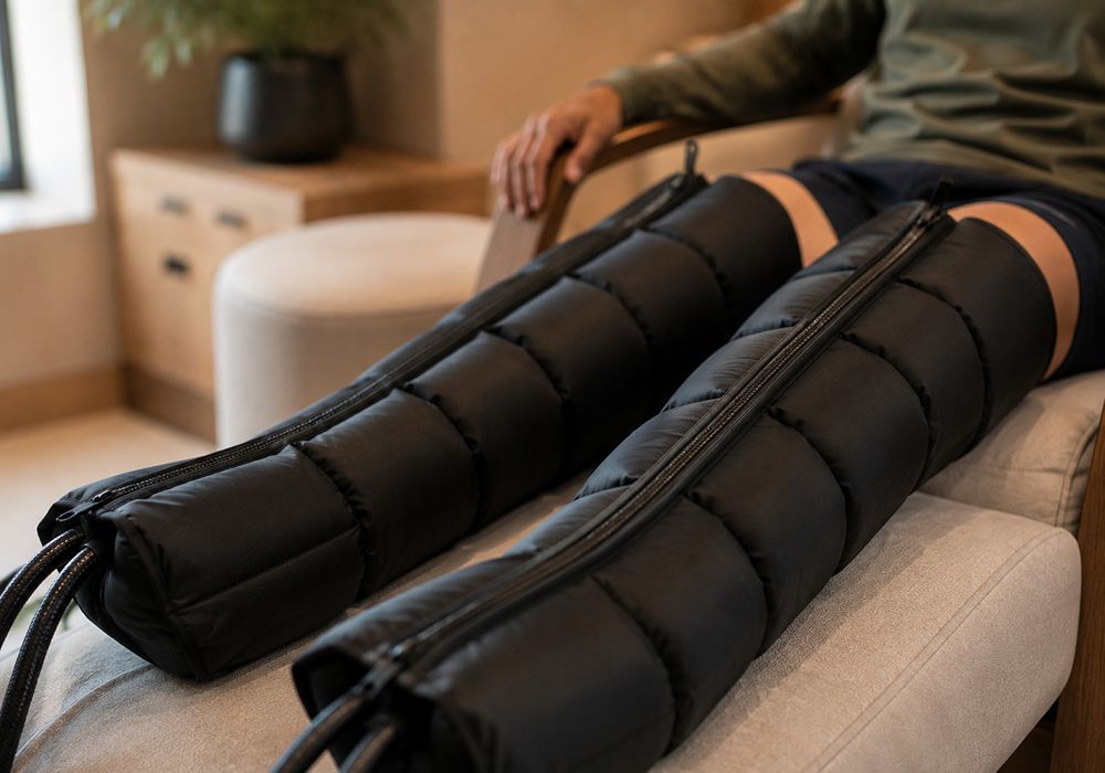 Sequential compression therapy boots during a recovery session in South Lake Tahoe CA